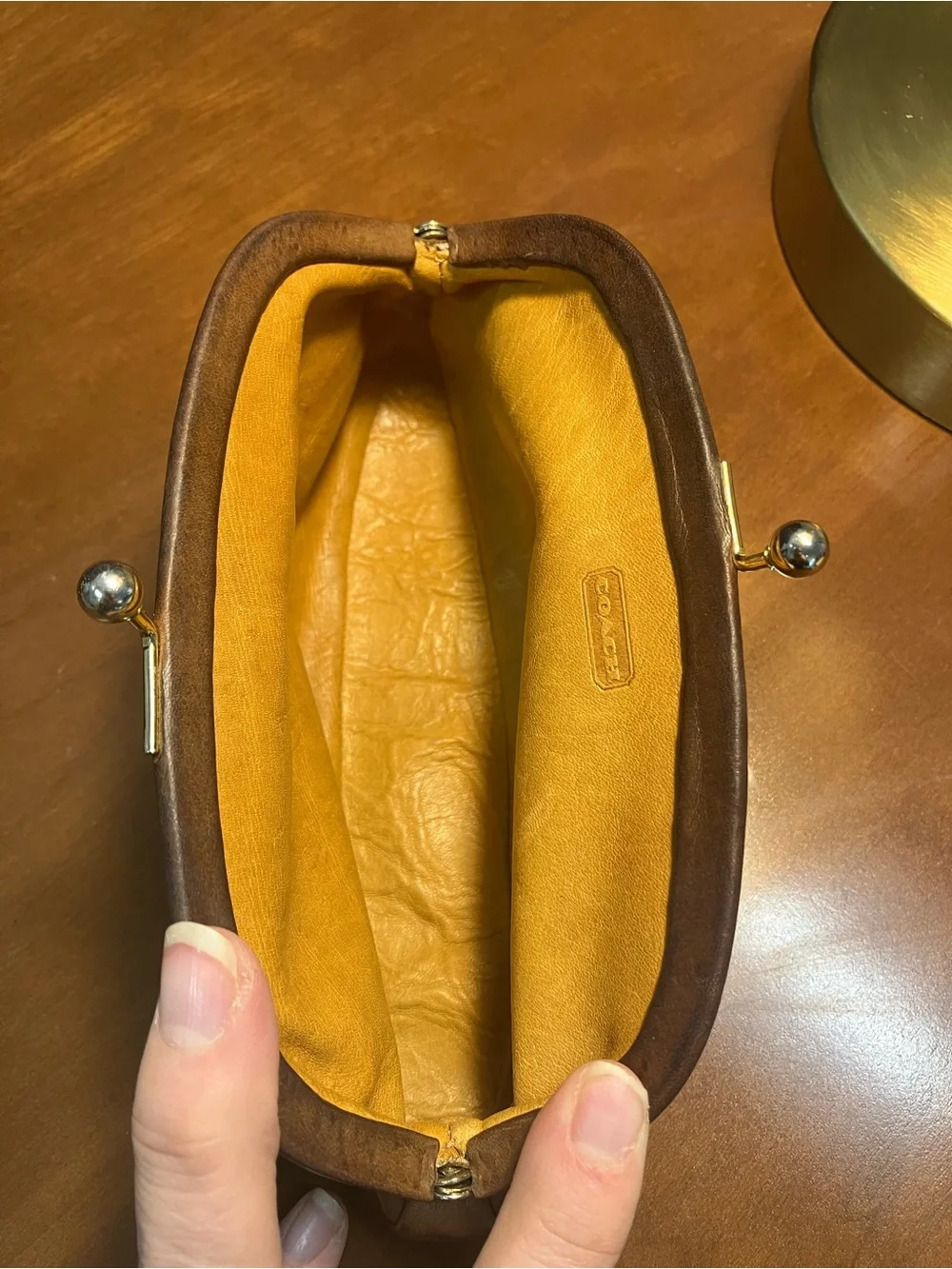 Vintage Coach Tan Leather Kiss-Lock Utility Purse 7160